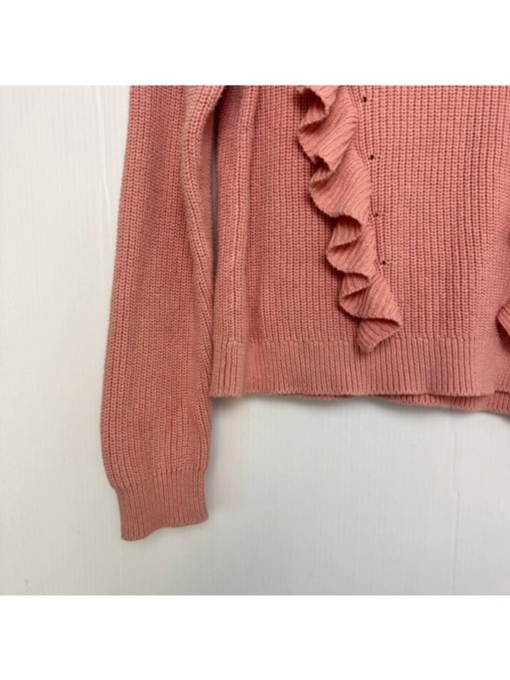 525 America Mock Neck Ruffle Pink Sand Cotton Sweater size Medium - Picture 3 of 11